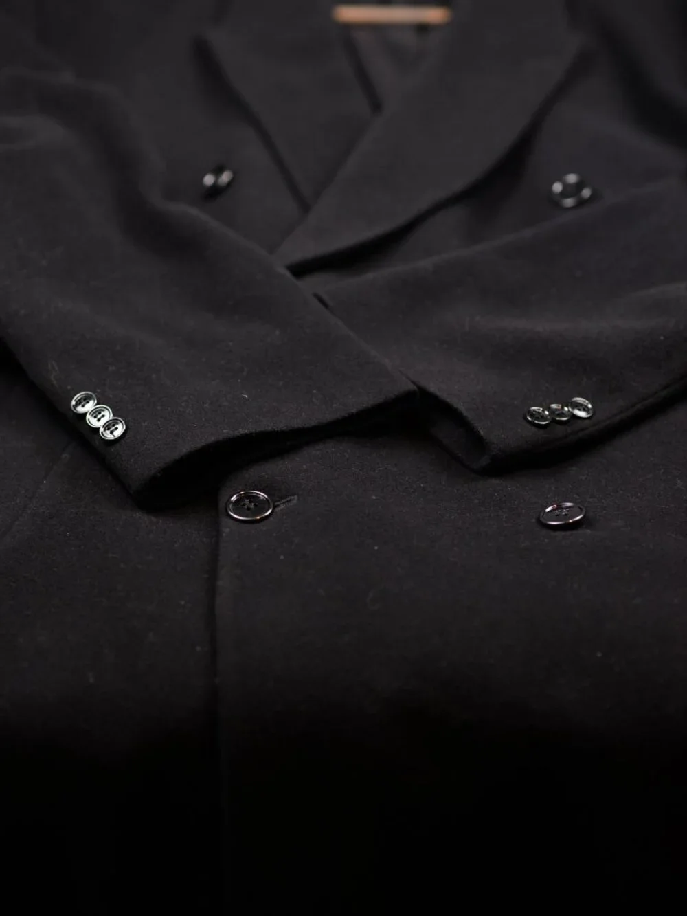 Chaps Mens Black Cashmere Blend Italian Fabric Double Breasted Overcoat 48R